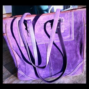 Rare COACH Gallery Tote Bag Purple Suede Leather